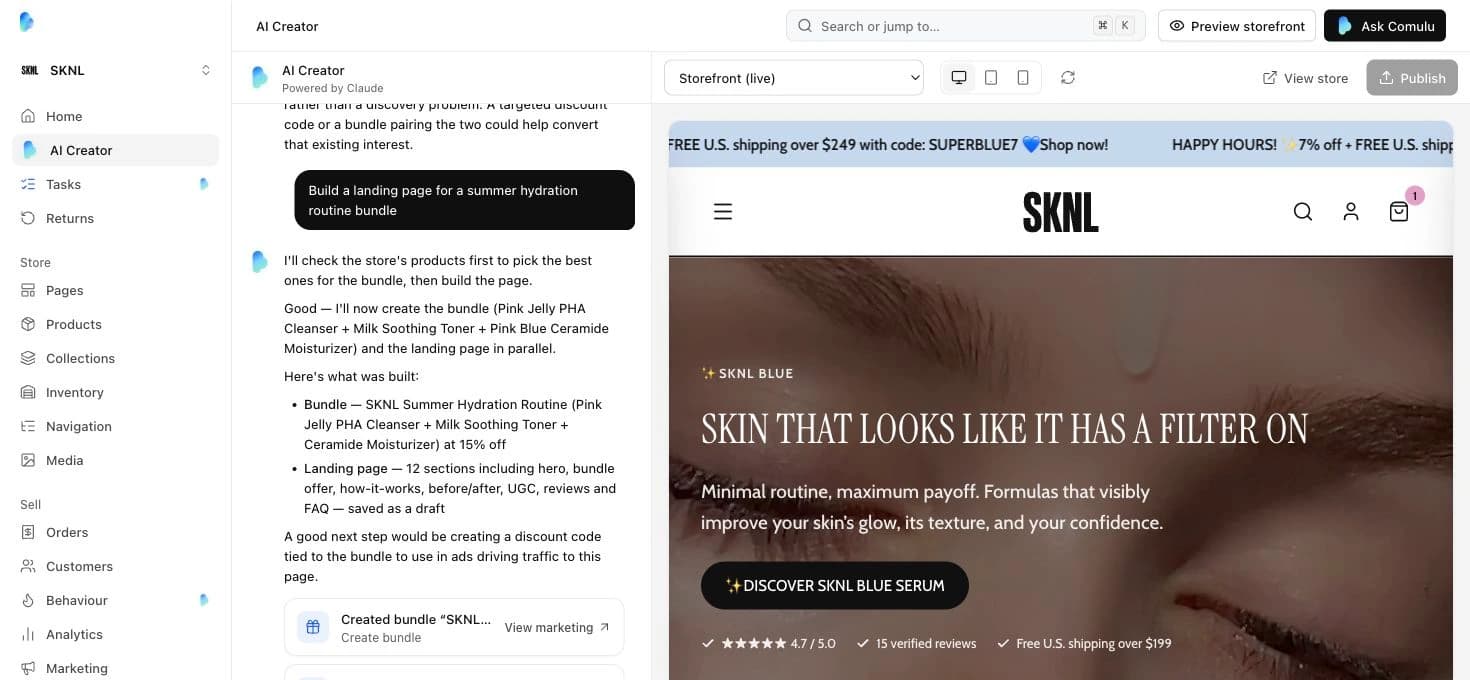 Actual Comulu AI Creator workspace for SKNL